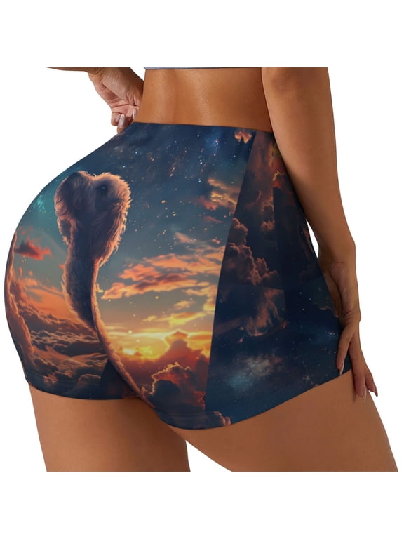 Starry Sky Cloud Puppy Print Women's Biker Shorts,Workout Gym Shorts,Scrunch Shorts,Tummy Control Hidden Scrunch Running Yoga Shorts-Medium