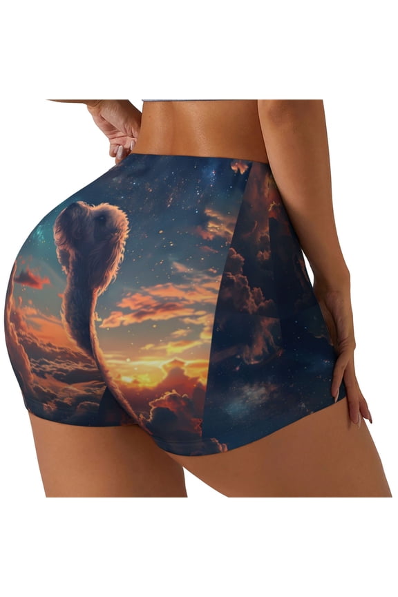 Starry Sky Cloud Puppy Print Women's Biker Shorts,Workout Gym Shorts,Scrunch Shorts,Tummy Control Hidden Scrunch Running Yoga Shorts-Medium
