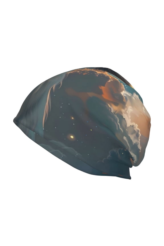 Starry Sky Cloud Wolf Print Unisex Knit Beanie for Men Women Winter Hat,Beanies Skull Caps