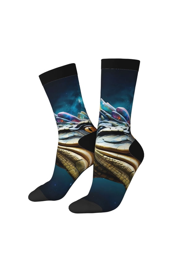 Starry Sky Colorful Crocodile Print Adult Socks for Men & Women,Calf Socks, Ankle Socks,Boots Socks,Breathable Casual Sock,Unisex Crew Socks