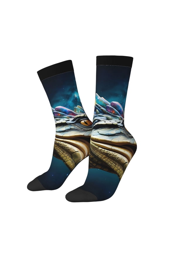 Starry Sky Colorful Crocodile Print Adult Socks for Men & Women,Calf Socks, Ankle Socks,Boots Socks,Breathable Casual Sock,Unisex Crew Socks