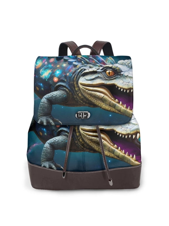 Logiee Starry Sky Colorful Crocodile Print Backpack Purse for Women,Fashion Leather Backpack Purse,Women's Leather Backpack for Work College Travel