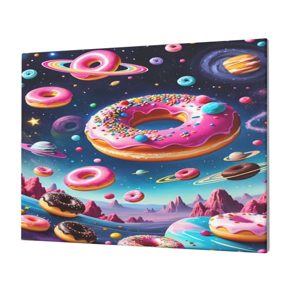 Logiee Starry Sky Colorful Donut Print Canvas Wall Art,Canvas Picture Prints with Frame, Wall Art Decorative,Canvas Decorative,Suitable for Living Room Bedroom Office Room 30x40