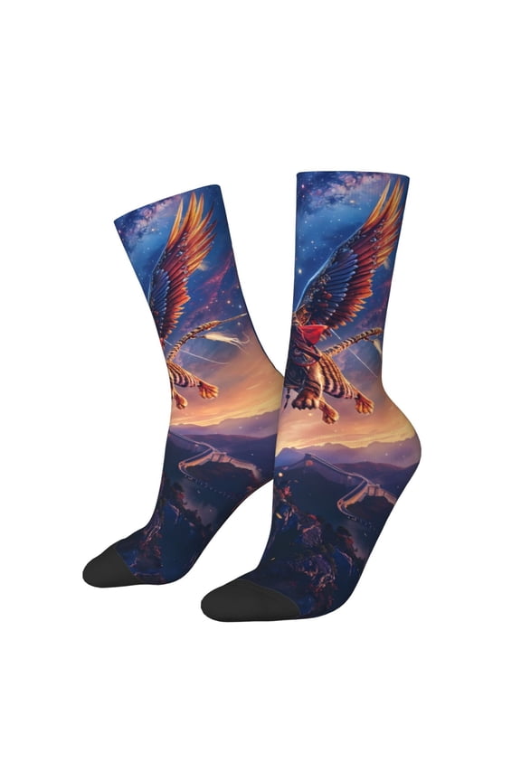 Starry Sky Flying Tiger Print Adult Socks for Men & Women,Calf Socks, Ankle Socks,Boots Socks,Breathable Casual Sock,Unisex Crew Socks
