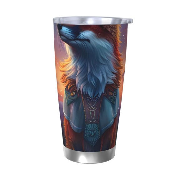 Logiee Starry Sky Meditating Fox Print 20OZ Car Cup with Lid, Stainless Steel Vacuum Insulated Double Wall Travel Tumbler, Durable Insulated Coffee Mug,Thermal Cup with Straw-Without Straw