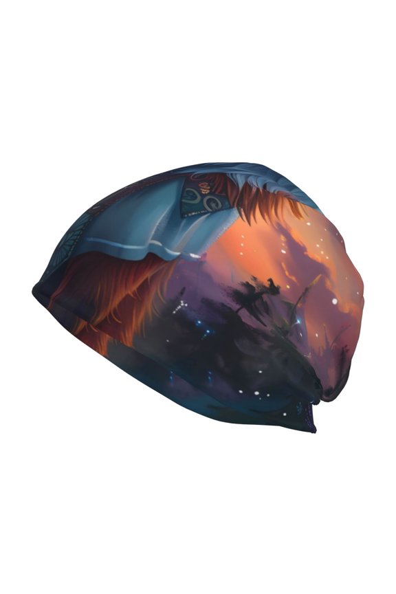 Starry Sky Meditating Fox Print Unisex Knit Beanie for Men Women Winter Hat,Beanies Skull Caps