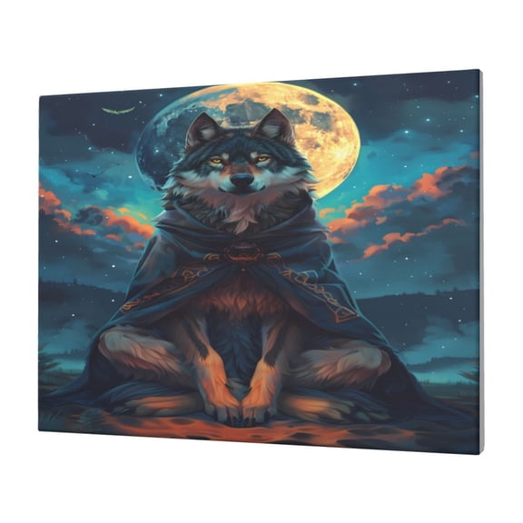 Logiee Starry Sky Moon Wolf Leader Print Canvas Wall Art,Canvas Picture Prints with Frame, Wall Art Decorative,Canvas Decorative,Suitable for Living Room Bedroom Office Room 30x40