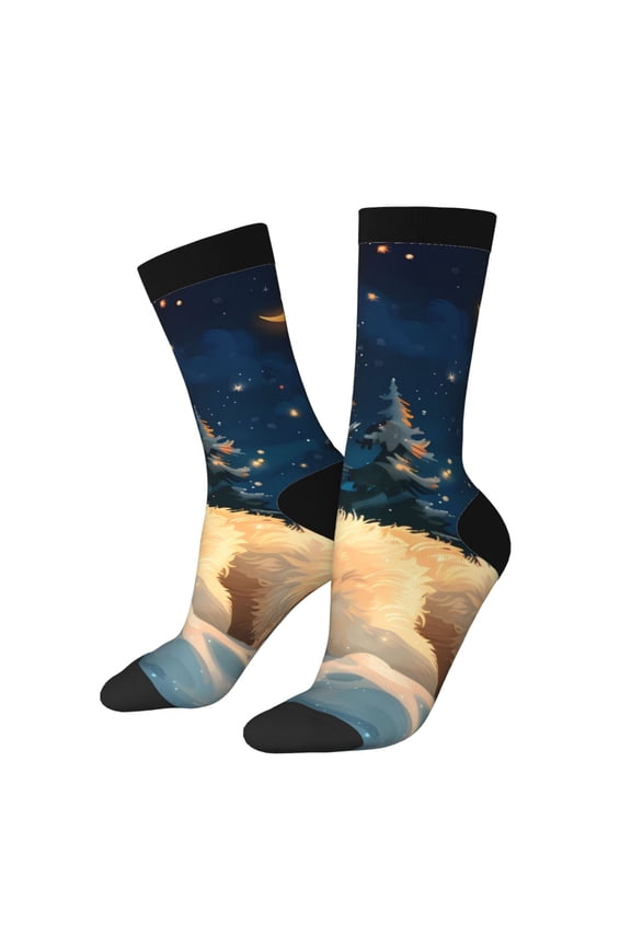 Starry Sky Sleep White Bear Print Adult Socks for Men & Women,Calf Socks, Ankle Socks,Boots Socks,Breathable Casual Sock,Unisex Crew Socks