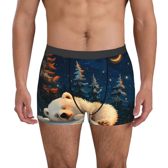 Logiee Starry Sky Sleep White Bear Print Mens Boxer Briefs,Boxer Briefs for Men,Breathable Stretch Underwear,Boys Boxer Briefs-Small