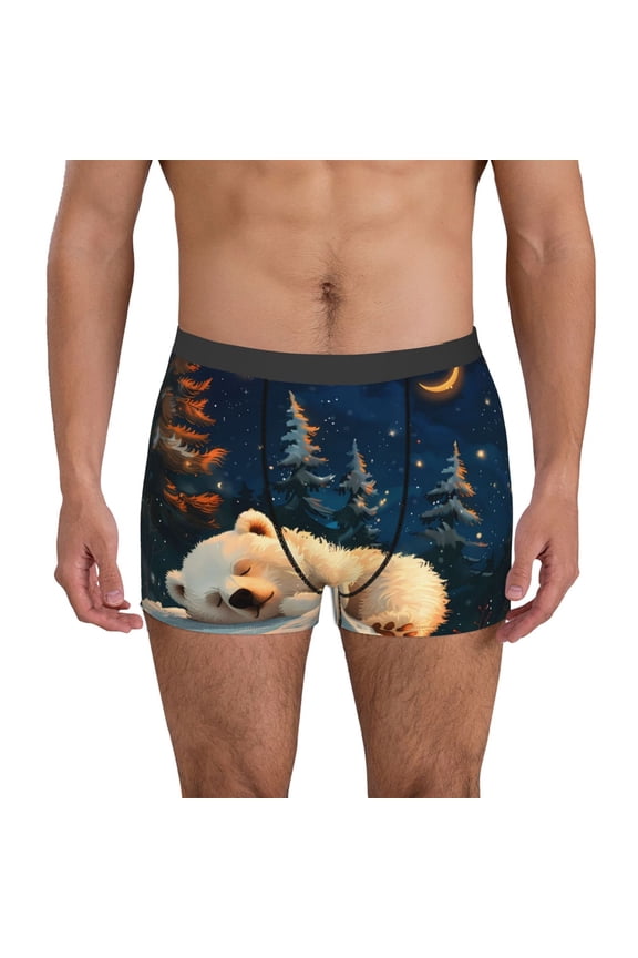 Starry Sky Sleep White Bear Print Mens Boxer Briefs,Boxer Briefs for Men,Breathable Stretch Underwear,Boys Boxer Briefs-Small
