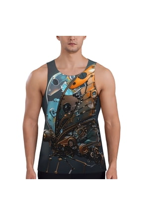 Steampunk Mechanical Butterfly Print Men's Workout Tank Top,Quick Dry Workout Tank Top,Gym Muscle Tee,Fitness Bodybuilding Sleeveless T Shirt-XX-Large