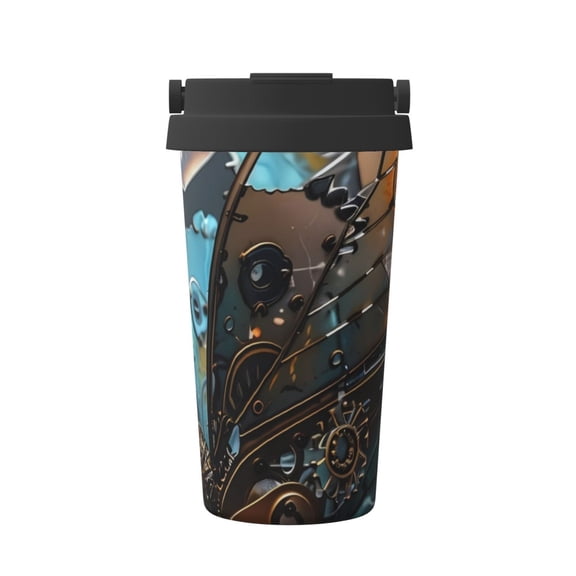 Logiee Steampunk Mechanical Butterfly Print Stainless Steel Coffee Tumbler, Travel Coffee Mug, Insulated Coffee Mug with Lid, Spill Proof Coffee Cup, Portable Thermal Mug