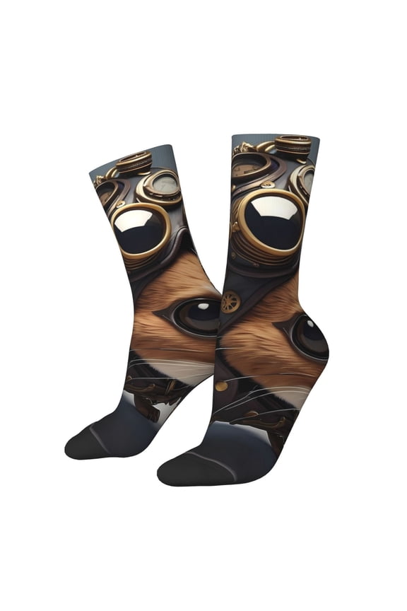 Steampunk Squirrel Pilot Print Adult Socks for Men & Women,Calf Socks, Ankle Socks,Boots Socks,Breathable Casual Sock,Unisex Crew Socks
