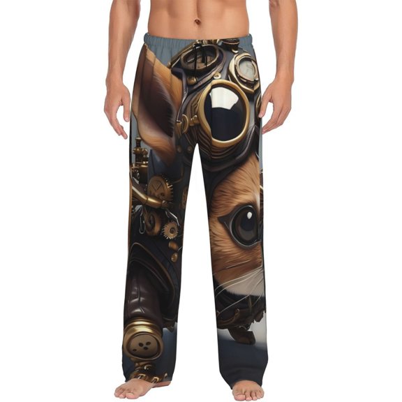 Logiee Steampunk Squirrel Pilot Print Pajama Pants for Men,Men’s Pajama Bottoms,Mens PJ Pants with Pockets & Button Fly-3X-Large