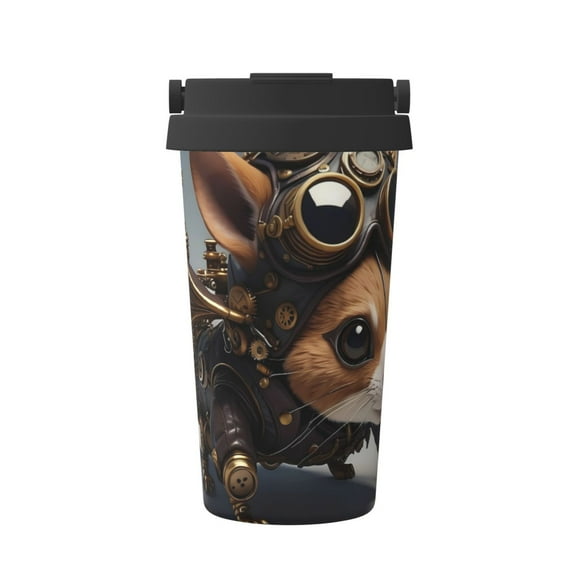 Logiee Steampunk Squirrel Pilot Print Stainless Steel Coffee Tumbler, Travel Coffee Mug, Insulated Coffee Mug with Lid, Spill Proof Coffee Cup, Portable Thermal Mug
