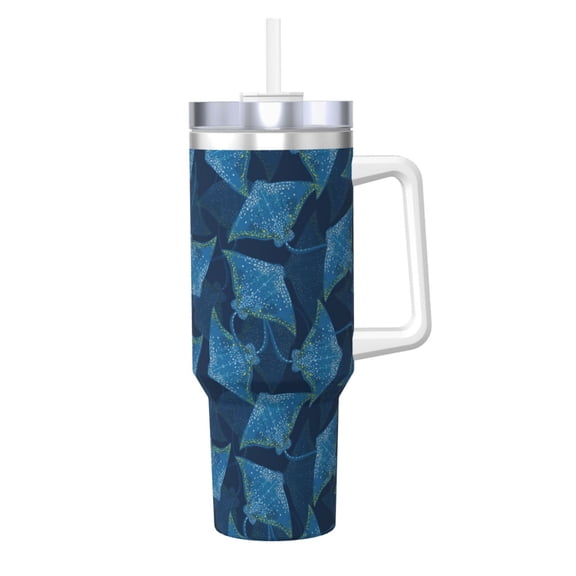 Logiee Stingray Print 40OZ Ice Bully Cup with Handle and Straw, Double Wall Stainless Steel Tumbler,Travel Coffee Cup with Lid, Summer Insulation and Cooling Cup