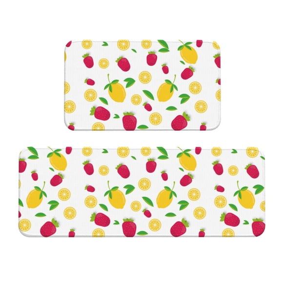 Logiee Strawberry and Lemon Print Kitchen Mats for Floor Sets of 2,Waterproof Kitchen Rugs,Non Slip Comfort Standing Mat Rug for Home,Runner,Sink,Office,Laundry