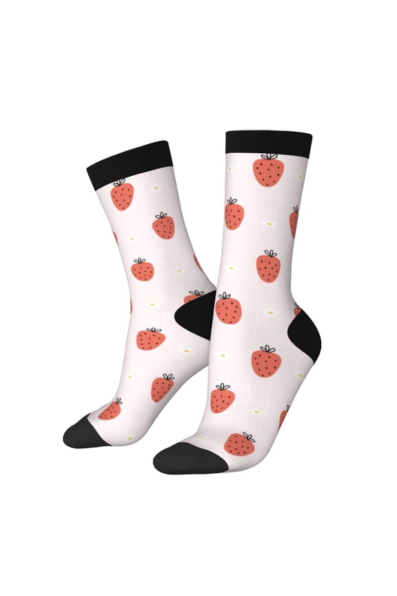 Strawberry Print Adult Socks for Men & Women,Calf Socks, Ankle Socks,Boots Socks,Breathable Casual Sock,Unisex Crew Socks