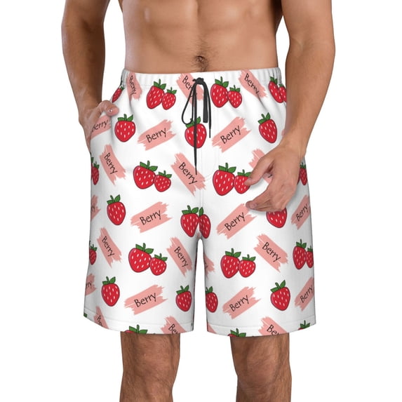 Logiee Strawberry Print Mens Swim Trunks Quick Dry Board Shorts,Breathable Hawaii Beach Shorts Swimwear Bathing Suits-Medium