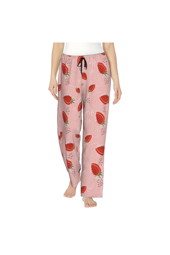Strawberry Print Women Pajama Pants,Comfy Pj Bottom with Pockets & Drawstring,Stretch Casual Sleepwear-XX-Large