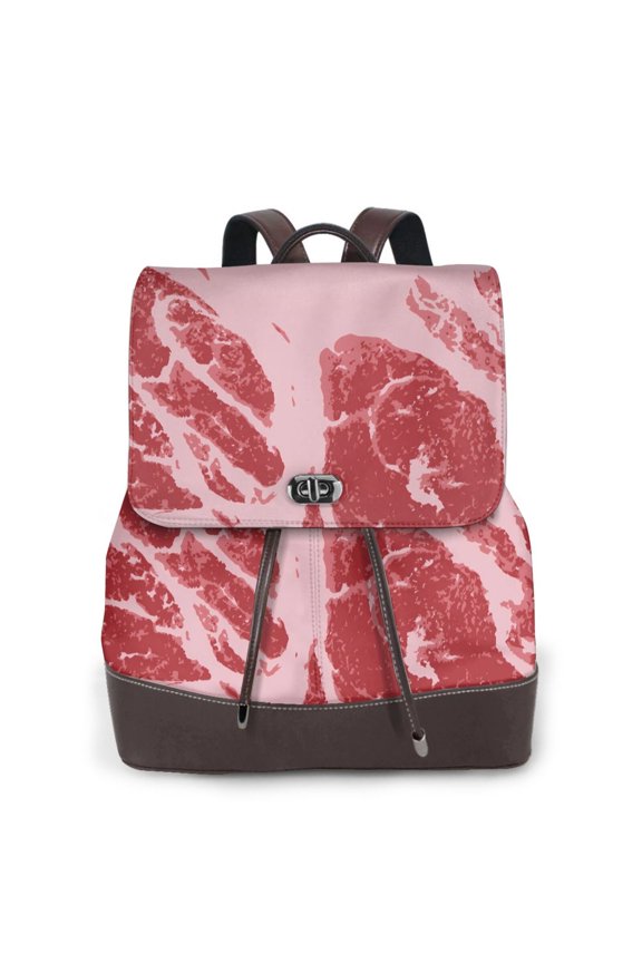 Logiee Striped Meat Print Backpack Purse for Women,Fashion Leather Backpack Purse,Women's Leather Backpack for Work College Travel