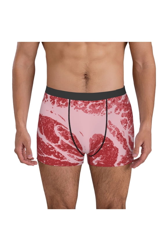 Striped Meat Print Mens Boxer Briefs,Boxer Briefs for Men,Breathable Stretch Underwear,Boys Boxer Briefs-X-Large