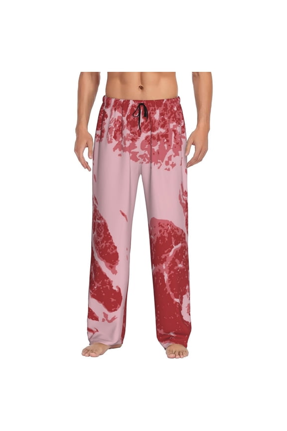 Striped Meat Print Pajama Pants for Men,Men’s Pajama Bottoms,Mens PJ Pants with Pockets & Button Fly-3X-Large