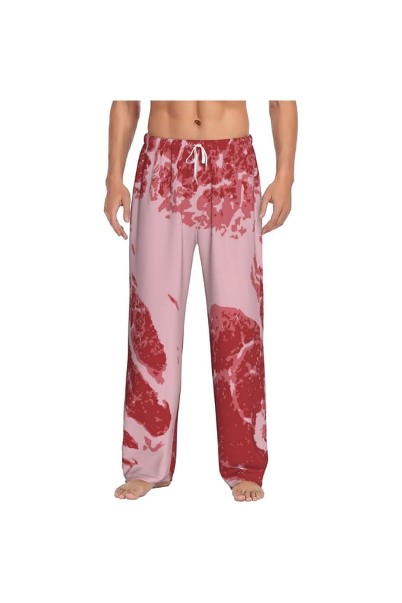 Striped Meat Print Pajama Pants for Men,Men’s Pajama Bottoms,Mens PJ Pants with Pockets & Button Fly-3X-Large
