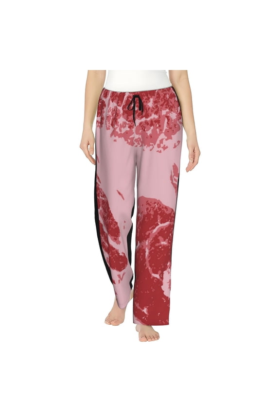 Striped Meat Print Women Pajama Pants,Comfy Pj Bottom with Pockets & Drawstring,Stretch Casual Sleepwear-Large