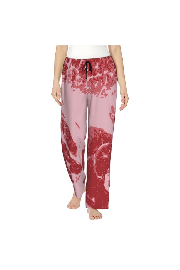 Striped Meat Print Women Pajama Pants,Comfy Pj Bottom with Pockets & Drawstring,Stretch Casual Sleepwear-Small