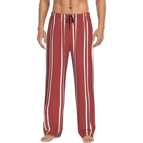 Logiee Stripes Red White Print Pajama Pants for Men,Men’s Pajama Bottoms,Mens PJ Pants with Pockets & Button Fly-Small