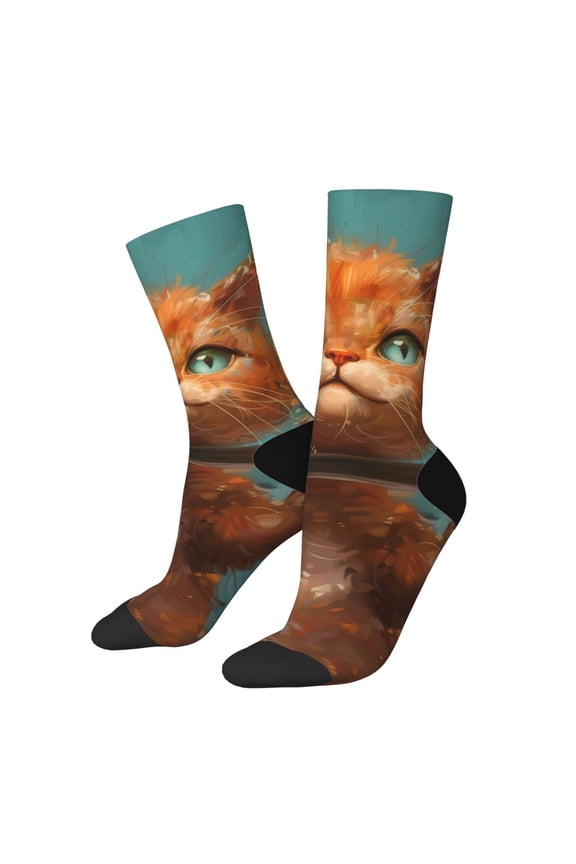 Strong Kitten Lifting Weights Print Adult Socks for Men & Women,Calf Socks, Ankle Socks,Boots Socks,Breathable Casual Sock,Unisex Crew Socks