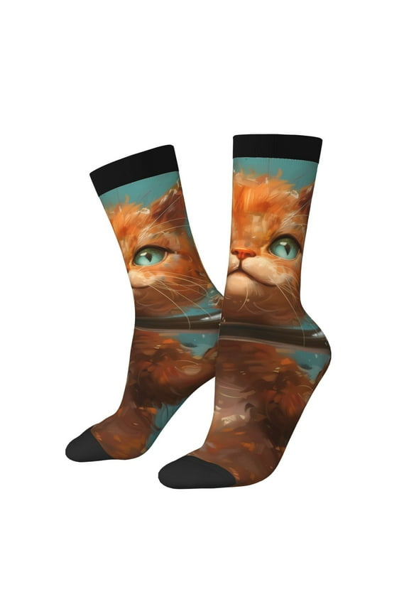 Strong Kitten Lifting Weights Print Adult Socks for Men & Women,Calf Socks, Ankle Socks,Boots Socks,Breathable Casual Sock,Unisex Crew Socks