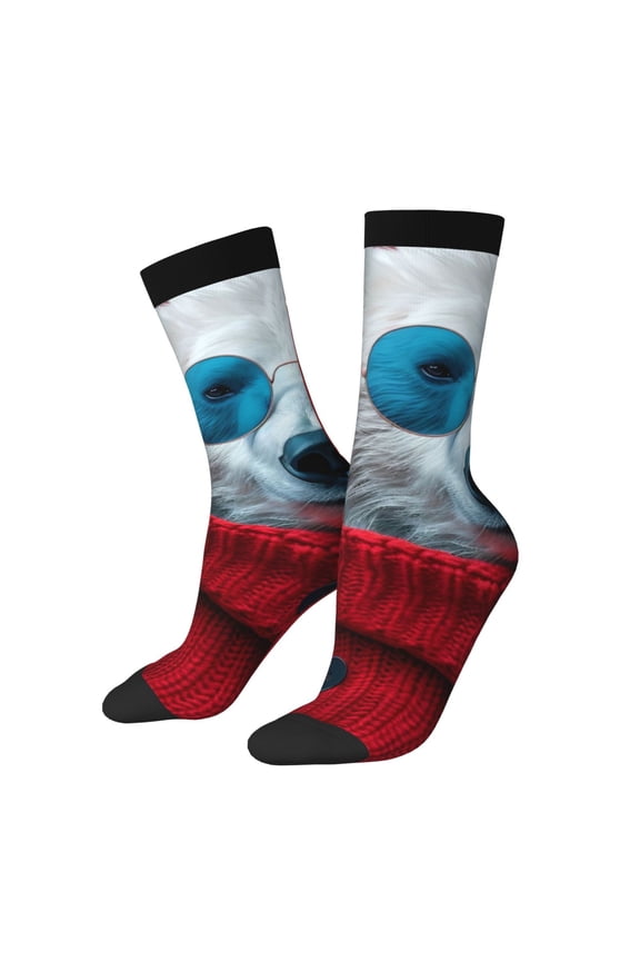 Stylish Polar Bear Sunglasses Print Adult Socks for Men & Women,Calf Socks, Ankle Socks,Boots Socks,Breathable Casual Sock,Unisex Crew Socks