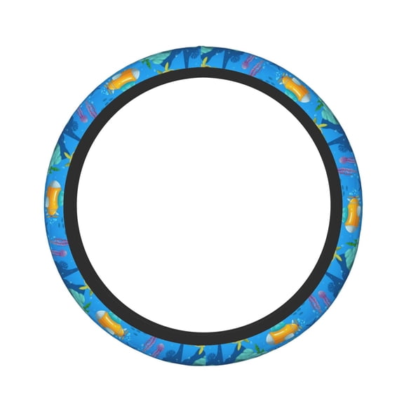 Logiee Submarine And Landscape Print Breathable Elastic Steering Wheel Cover, Non-Slip Stretch Steering Wheel Protector,Universal 15 Inch Fit Auto, Suvs, Truck