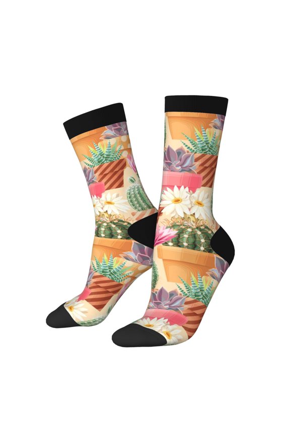 Succulent And Cactus Print Adult Socks for Men & Women,Calf Socks, Ankle Socks,Boots Socks,Breathable Casual Sock,Unisex Crew Socks