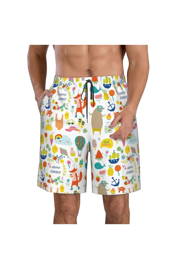 Summer Animal Print Mens Swim Trunks Quick Dry Board Shorts,Breathable Hawaii Beach Shorts Swimwear Bathing Suits-X-Large