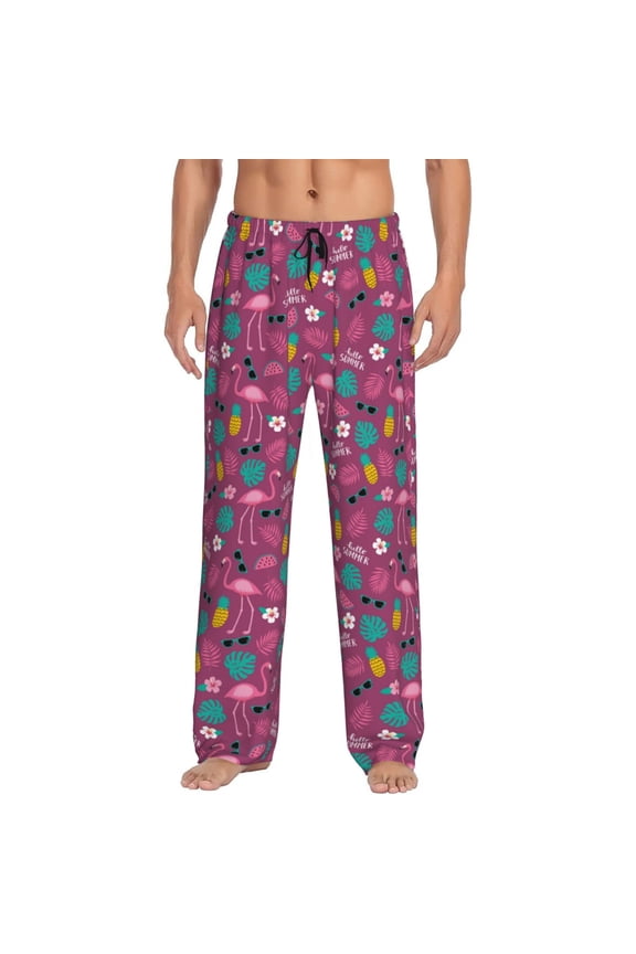 Summer Flamingo Print Pajama Pants for Men,Men’s Pajama Bottoms,Mens PJ Pants with Pockets & Button Fly-XX-Large