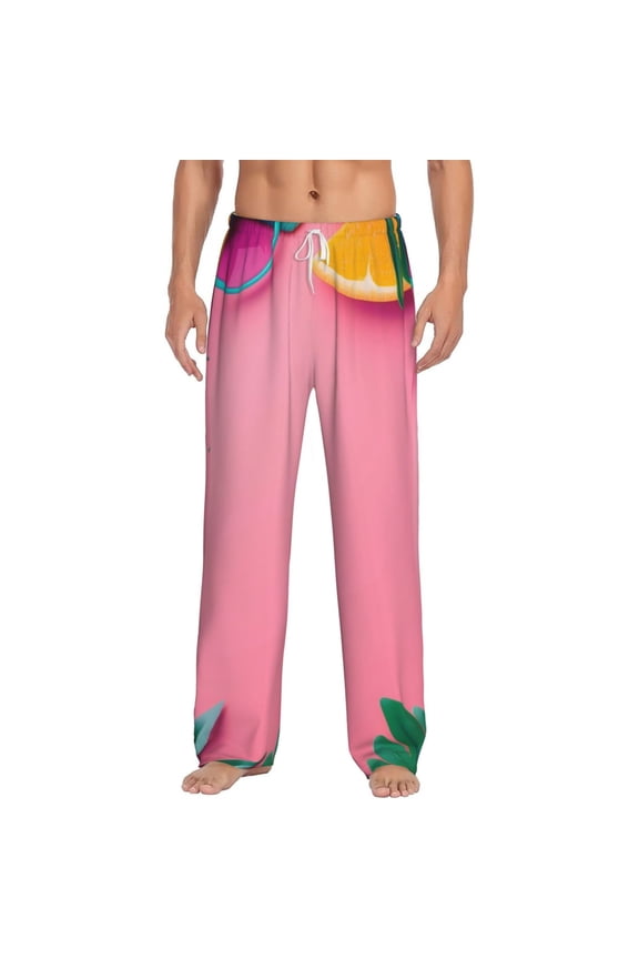 Summer Fruits And Sunglasses Print Pajama Pants for Men,Men’s Pajama Bottoms,Mens PJ Pants with Pockets & Button Fly-XX-Large