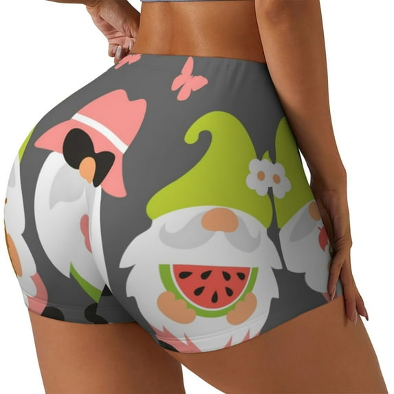 Logiee Summer Gnome 1 Print Women's Biker Shorts,Workout Gym Shorts,Scrunch Shorts,Tummy Control Hidden Scrunch Running Yoga Shorts-X-Large