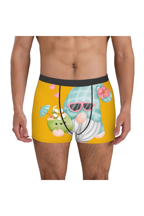 Summer Gnome,Cute Gnome Print Mens Boxer Briefs,Boxer Briefs for Men,Breathable Stretch Underwear,Boys Boxer Briefs-Medium