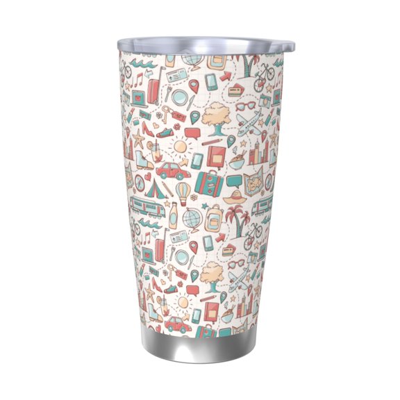 Logiee Summer Life Print 20OZ Car Cup with Lid, Stainless Steel Vacuum Insulated Double Wall Travel Tumbler, Durable Insulated Coffee Mug,Thermal Cup with Straw-Without Straw