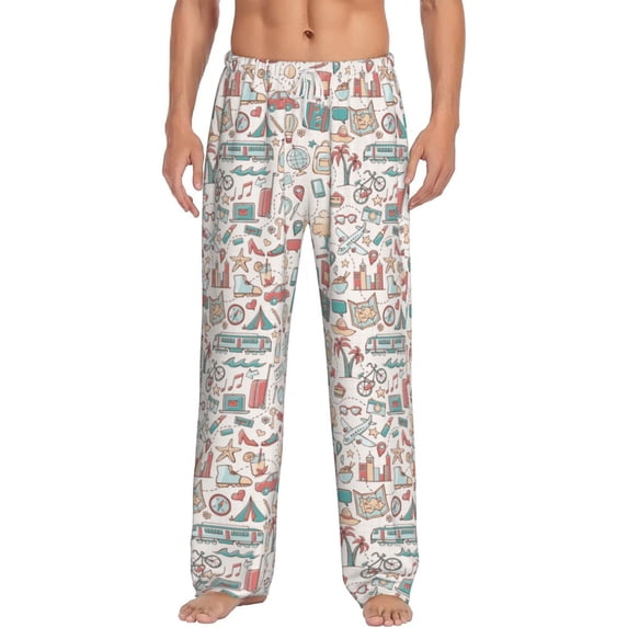 Logiee Summer Life Print Pajama Pants for Men,Men’s Pajama Bottoms,Mens PJ Pants with Pockets & Button Fly-3X-Large