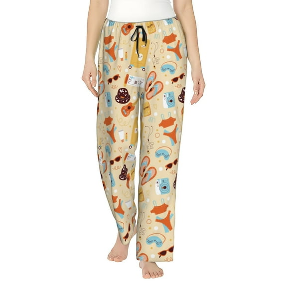 Logiee Summer Travel Print Women Pajama Pants,Comfy Pj Bottom with Pockets & Drawstring,Stretch Casual Sleepwear-XX-Large