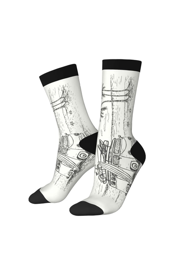 Summer Vacation Scene With Camping Van Print Adult Socks for Men & Women,Calf Socks, Ankle Socks,Boots Socks,Breathable Casual Sock,Unisex Crew Socks
