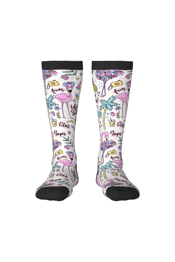 Summer with Flamingo Print Gift Stocking Stuffers,Adult Stockings,Novelty Socks,Funny Socks Birthday Running Walking Sleeping