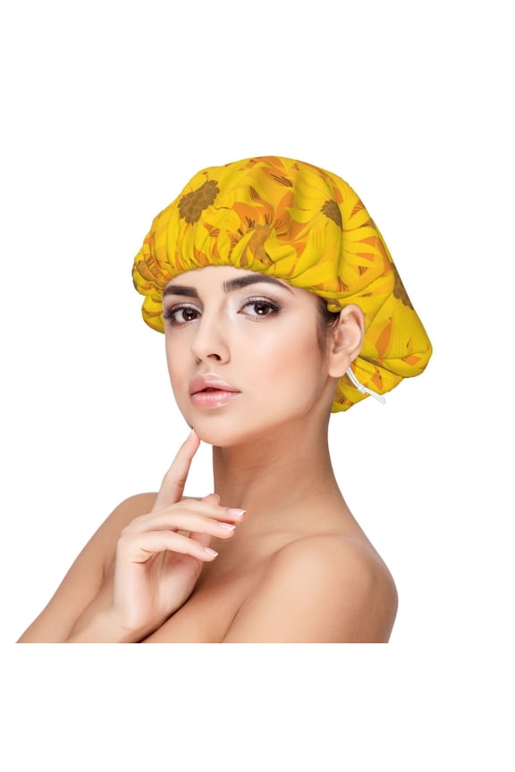 Sun Flowers Print Silk Bonnet Satin Bonnet for Sleeping Women and Men,Double Layer Hair Bonnet for Curly Braids Hair