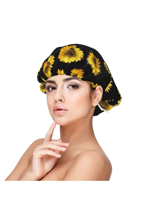 Sunflower (2) Print Silk Bonnet Satin Bonnet for Sleeping Women and Men,Double Layer Hair Bonnet for Curly Braids Hair