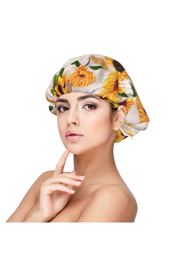 Sunflower 5 Print Silk Bonnet Satin Bonnet for Sleeping Women and Men,Double Layer Hair Bonnet for Curly Braids Hair