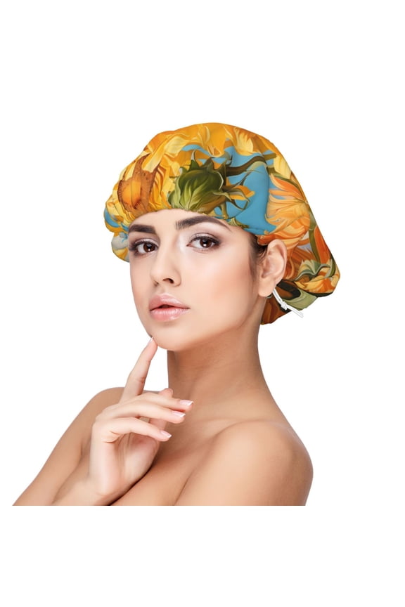 Sunflower Blue Sky Print Silk Bonnet Satin Bonnet for Sleeping Women and Men,Double Layer Hair Bonnet for Curly Braids Hair